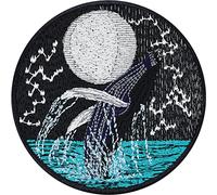 Écusson Thermocollant Baleine bleue "SAUVEZ L'OCÉAN" | Patch lune Image à repasser | Application pour les océans en pleine lune | 80x80mm