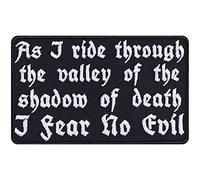 Écusson Thermocollant Biker "As I ride through the valley of the shadow of death - I FEAR NO EVIL" Patch à coudre/à repasser | Application pour accessoires de moto | 90x55mm