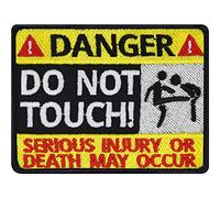 Écusson Thermocollant Biker "Danger - Do not touch" Patch à coudre/repasser | d'avertissement, autocollant amusant, cadeau pour les motards, application pour veste/jeans | 80x60mm