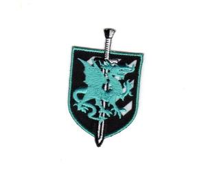 Ecusson Thermocollant Blason Dragon Epée Coloris Bleu Turquoise 3,50 x 6 cm