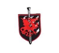 Ecusson Thermocollant Blason Dragon Epée Coloris Rouge 3,50 x 6 cm