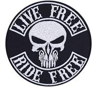Écusson Thermocollant brodé "Live free - Ride free" Patch Motard à coudre, idéal pour les jeans et les accessoires de moto en cuir. Appliqué pour moto, 90x90mm