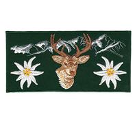 Écusson thermocollant brodé pour vêtements - Motif : montagnes des Alpes - Vert - Cerf - Edelweiss - Dimensions : 13 x 6,5 cm