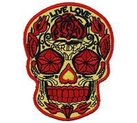 Écusson Thermocollant Calavera Dia de los Muertos | Écusson Crâne de sucre mexicain brodé | Insigne de crâne Sugar Skull - Rose à coudre | 80x60mm