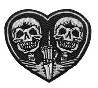 Écusson Thermocollant Cœur Têtes de Mort Fuck Doigt d'Honneur 6,7x7,9cm | Patch Brodé, Badge Skull, À Coudre ou Coller au Fer, Style Punk Rock Motard