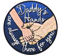 Écusson Thermocollant "Daddy's hands are always there for you" | Écusson brodé avec une citation sur papa | Beau cadeau à coudre/à repasser | 70x70mm