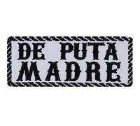 Écusson Thermocollant - 'DE PUTA MADRE' - Patch Motard Brodé - Patch Espagnol à Repasser - Cadeau à Coller Soi-même pour Moto/Blouson/Sac/Gilet en Jean - Blanc - 100x40mm