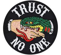 Écusson Thermocollant "Fais confiance à personne" | Patch brodé "Trust no one" avec un serpent à coudre ou à repasser | Applique pour vêtements | Méfie-toi des faux amis | 80x80mm