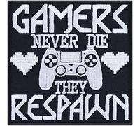 Écusson thermocollant "Gamers never die - they respawn" - Patch amusant à coudre ou à repasser | Cadeau-joueurs, application pour tous les tissus et les tapis de souris | 90x90mm