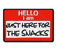 Écusson Thermocollant "Hello, I am... just here for the snacks" - Écusson/Appliqué amusant à coudre ou à thermocoller | Sticker "Hello my name is" pour tous les tissus | 75x50mm