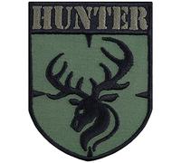 Écusson Thermocollant "Hunter" - Patch à coudre | Cadeau pour les forestiers et les chasseurs | Badge de tête de cerf avec des bois | Applique pour tous les tissus | 70x90mm