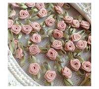 Ecusson Thermocollant Mini têtes de fleurs de roses, 100 pièces, Patch for faire des applications en Satin, artisanat de couture fait à la main, accessoires de décoration de mariage(Pink)