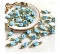 Ecusson Thermocollant Mini têtes de fleurs de roses, 100 pièces, Patch for faire des applications en Satin, artisanat de couture fait à la main, accessoires de décoration de mariage(Blue)