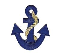 Écusson thermocollant - Motif ancre marine - Bleu et doré - Dimensions : 6,0 x 7,0 cm