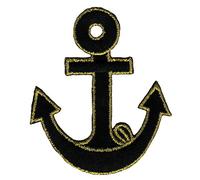 Écusson thermocollant motif ancre noir et doré - 5,5 x 6,5 cm