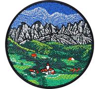 Écusson Thermocollant Patch Alpes - Paysage de montagne alpin | Autocollant résistant aux intempéries | À coudre sur les jeans ou autres tissus | 80x80mm