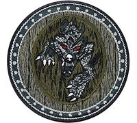 Écusson Thermocollant Patch Écu de Guerrier avec Loup Blason Héraldique | Patch Loup Guerrier Abzeichen Viking Vikings | Loup Mauvais Autocollant à Coudre ou à Repasser | 70x70mm