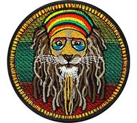 Écusson Thermocollant Patch Lion Reggae Dreadlock | Image Rastafari lion avec lunettes | Patch tête de lion jamaïcain Rastafari | 70x70mm