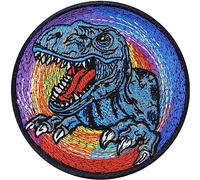 Écusson Thermocollant Patch TYRANNOSAURUS REX Dinosaure PREMIUM | Sticker Indominus T-Rex | Appliqué Arc-en-ciel à coudre | Cadeau pour enfant Jurassic | 80x80mm