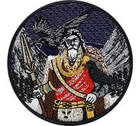 Écusson Thermocollant Patch Viking Brodé | Dieu Odin avec Hugin & Munin Mystique Autocollant Vikings Mythologie Nordique à Coudre ou à Repasser | Appliqué de Dragon | 80x80mm