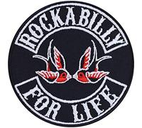 Écusson Thermocollant "Rockabilly for life" - Patch de Motard à Coudre/à Repasser | Appliqué Rocker pour Cuir/Veste/Jeans | Cadeau d'Accessoire de Moto | 90x90mm