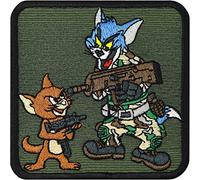 Écusson Thermocollant Tom et Jerry | Patch de Moralité Tactique à Coudre/à Repasser | Chat et Souris Militaire pour Tous Tissus | 85x85mm