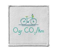Ecusson Thermocollant Vetement 7x7cm - 0gr CO2/km Vélo Vert Écologie Environnement Planète - Patch a Repasser pour Reparation ou Customisation T-shirt Sac Jeans Imprime en France