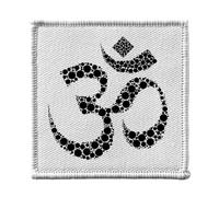 Ecusson Thermocollant Vetement 7x7cm - AUM Minimaliste Points signe Sacre Inde Lumiere Hindouisme - Patch a Repasser pour Reparation ou Customisation T-shirt Sac Jeans Imprime en France