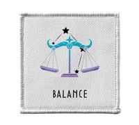 Ecusson Thermocollant Vetement 7x7cm - Balance Signe Astrologie Prevision Stellaire Céleste Solaire Sideral Etoile - Patch a Repasser pour Reparation ou Customisation T-shirt Sac Jeans Imprime en
