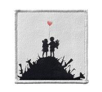 Ecusson Thermocollant Vetement 7x7cm - Banksy Guerre Enfants Ballon Rouge Arme Street Art - Patch a Repasser pour Reparation ou Customisation T-shirt Sac Jeans Imprime en France