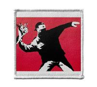 Ecusson Thermocollant Vetement 7x7cm - Banksy Rage The Flower Thrower Street Art Graffiti Rouge - Patch a Repasser pour Reparation ou Customisation T-shirt Sac Jeans Imprime en France