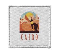Ecusson Thermocollant Vetement 7x7cm - Cairo Egypt Illustration Le Caire Egypte Chat Pyramide Sphinx - Patch a Repasser pour Reparation ou Customisation T-shirt Sac Jeans Imprime en France