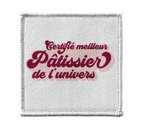 Ecusson Thermocollant Vetement 7x7cm - Certifié meilleur Patissier de l'univers Boulangerie Gateau Dessert Cuisine - Patch a Repasser pour Reparation ou Customisation T-shirt Sac Jeans Imprime en