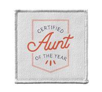 Ecusson Thermocollant Vetement 7x7cm - Certified Aunt of the Year Auntie Family - Patch a Repasser pour Reparation ou Customisation T-shirt Sac Jeans Imprime en France