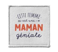 Ecusson Thermocollant Vetement 7x7cm - Cette Femme est une Maman Géniale Mère - Patch a Repasser pour Reparation ou Customisation T-shirt Sac Jeans Imprime en France