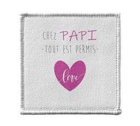 Ecusson Thermocollant Vetement 7x7cm - Chez Papi Tout Est Permis Love Grand Pere Enfant - Patch a Repasser pour Reparation ou Customisation T-shirt Sac Jeans Imprime en France