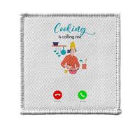 Ecusson Thermocollant Vetement 7x7cm - Cooking Is Calling Me Cook Meal - Patch a Repasser pour Reparation ou Customisation T-shirt Sac Jeans Imprime en France