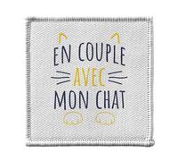 Ecusson Thermocollant Vetement 7x7cm - En Couple avec mon Chat Mignon Animaux Amour - Patch a Repasser pour Reparation ou Customisation T-shirt Sac Jeans Imprime en France