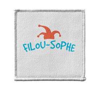 Ecusson Thermocollant Vetement 7x7cm - Filou-Sophe Philosophe Humour Jeu de Mot - Patch a Repasser pour Reparation ou Customisation T-shirt Sac Jeans Imprime en France
