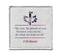 Ecusson Thermocollant Vetement 7x7cm - François Hollande Discours en Anglais Humour Politique - Patch a Repasser pour Reparation ou Customisation T-shirt Sac Jeans Imprime en France