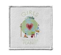 Ecusson Thermocollant Vetement 7x7cm - Girls Protect the Planet Ecologie Nature - Patch a Repasser pour Reparation ou Customisation T-shirt Sac Jeans Imprime en France
