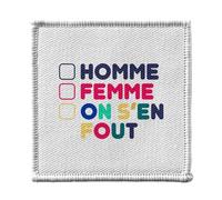 Ecusson Thermocollant Vetement 7x7cm - Homme Femme On s'en Fout LGBTQ+ Trans Non-Binaire - Patch a Repasser pour Reparation ou Customisation T-shirt Sac Jeans Imprime en France