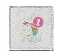 Ecusson Thermocollant Vetement 7x7cm - I am 1 and Magical Anniversaire Celebration Cadeau Anglais Licorne Fantaisie - Patch a Repasser pour Reparation ou Customisation T-shirt Sac Jeans Imprime en