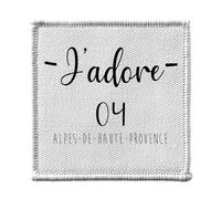 Ecusson Thermocollant Vetement 7x7cm - J'Adore 04 Alpes De Haute Provence Departement France Region - Patch a Repasser pour Reparation ou Customisation T-shirt Sac Jeans Imprime en France