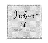 Ecusson Thermocollant Vetement 7x7cm - J'Adore 66 Pyrenees Orientales Departement France Region Perpignan - Patch a Repasser pour Reparation ou Customisation T-shirt Sac Jeans Imprime en France