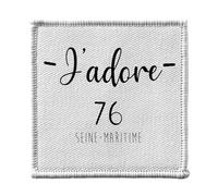 Ecusson Thermocollant Vetement 7x7cm - J'Adore 76 Seine Maritime Departement France Region Rouen - Patch a Repasser pour Reparation ou Customisation T-shirt Sac Jeans Imprime en France