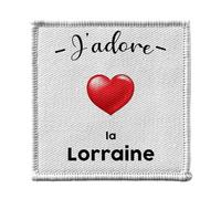 Ecusson Thermocollant Vetement 7x7cm - J'adore La Lorraine Region de France Metz - Patch a Repasser pour Reparation ou Customisation T-shirt Sac Jeans Imprime en France