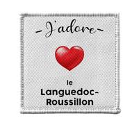 Ecusson Thermocollant Vetement 7x7cm - J'adore Le Langedoc Roussillon Region de France Montpellier - Patch a Repasser pour Reparation ou Customisation T-shirt Sac Jeans Imprime en France