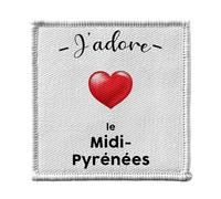 Ecusson Thermocollant Vetement 7x7cm - J'adore Le Midi Pyrenees Region de France Toulouse - Patch a Repasser pour Reparation ou Customisation T-shirt Sac Jeans Imprime en France