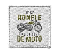 Ecusson Thermocollant Vetement 7x7cm - Je ne Ronfle pas Je rêve de Moto Grosses cylindrées Cafe Racer - Patch a Repasser pour Reparation ou Customisation T-shirt Sac Jeans Imprime en France
